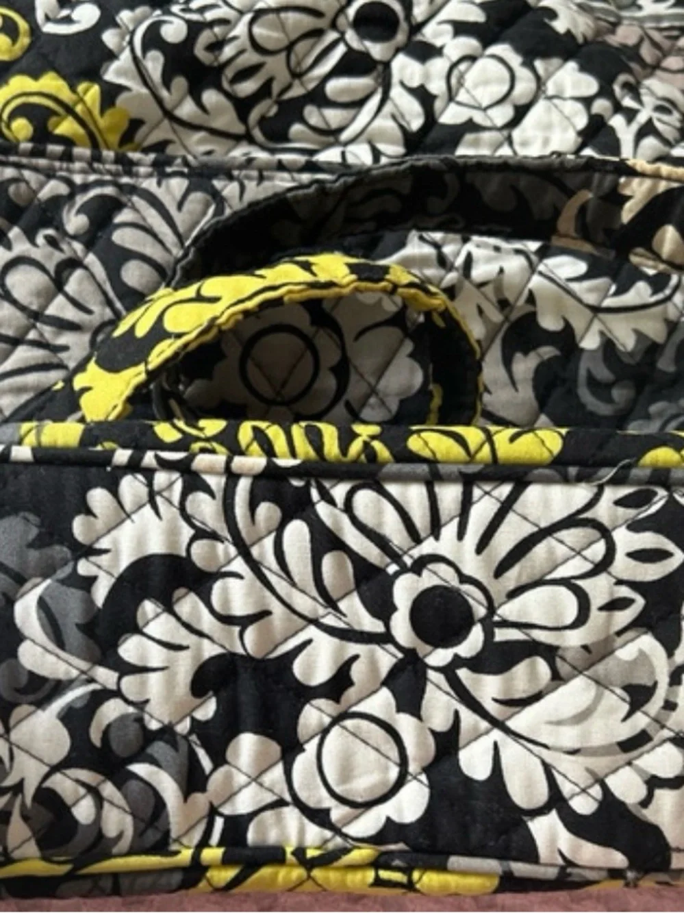 Vera Bradley Quilted Crossbody Tote in Black, Yellow & Gray